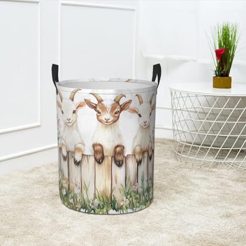 Cute Goats Laundry Basket Animal Foldable Laundry Hamper with Handles Clothes Storage Bin for Household Bedroom Bathroom Dorms 17.3"x13.6" - color: Cute Goats