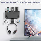 Kytok Adhesive Remote Control Holder Wall Mount with Headset Hanger, 3 in 1 Organizer TV/Fan Remote Caddy with Hook for Headphone, No Drill Controller Storage Bracket, Bed Wall Rack