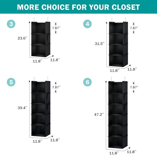 YOUDENOVA Hanging Closet Organizer, 5-Shelf Closet Hanging Storage Shelves, Black - color: Black, size: 5-SHELF