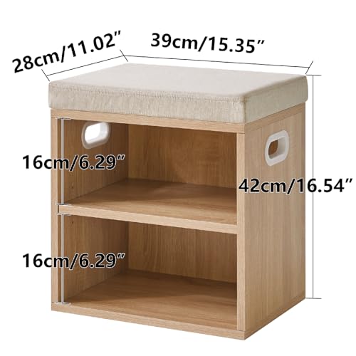 YMYNY Small Shoe Storage Bench with Cushion, 2 Tier Entryway Bench with Storage, Shoe Rack Bench for Entryway, Living Room, Hallway, Closet, Bedroom, 15.4L*11W*16.54H, Light Natural UHBD028R - color: Light Natural