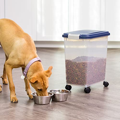 IRIS USA Airtight Dog Food Storage Container, Up to 30 lbs, Attachable Wheels, for Dog Cat Bird and other Pet Food Storage Bin, Keep Fresh, Easy Mobility, BPA Free, Navy - color: Navy, size: 30 lbs