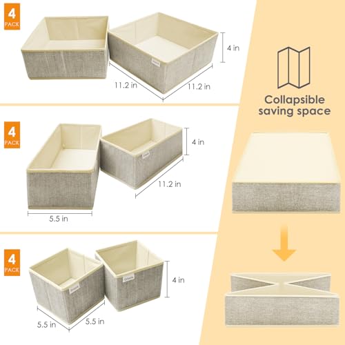 12 Pack Drawer Organizers for Clothing, Foldable Clothes Storage Box Closet Dresser Drawer Organizers Dividers, Bedroom Organization Fabric Bins for Baby Clothes Underwear Sock Bra Ties (Beige) - color: Beige, size: 12 PACK