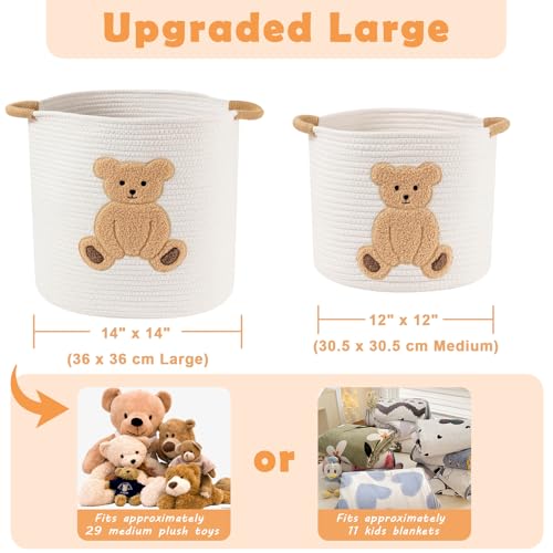 Large Blanket Baskets for Living Room, Teddy Bear Baskets Toy Storage Basket Woven Cotton Rope Basket for Kids, Toys Organizer Clothes Hamper with Embroidery, Teddy Bear Nursery Decor ( Large ) - color: Bear, size: Large
