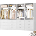 Besiost Closet System Set of 4, 8FT Closet Systems with 12 Wood Drawers, 96" Closet Organizer System with 4 Hanging Rods & 4 Shelves, Heavy Duty 96 Inch Walk-in Closet, White (96"L x 15" W x 80" H) - color: White, size: 8FT