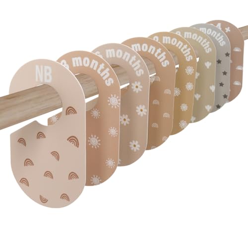 Baby Closet Divider, Baby Wardrobe Organizer, Double-Sided Minimalist Cute Design, Nursery Decor Clothes Hanger Dividers for Sorting 8 Sizes from Newborn to 12+ Months - color: Beige