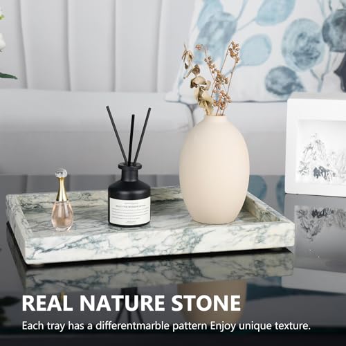Real Natural Marble Tray for Bathroom, Vanity, Kitchen and Desktop, Rectangle Genuine Marble Stone Tray for Jewelry, Cosmetics, Candles, Lotion, Perfume (Cyan-Green, 12" x 8" x 1.2") - color: Cyan-green, size: 12" x 8" x 1.2"