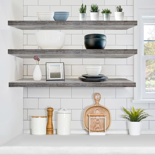 Sorbus Floating Shelves for Wall - 48 Inch Long Bathroom Shelves, Wall Decor for Bedroom, Kitchen, Living Room & Book Storage - Mounted Floating Shelf with Invisible Brackets (Gray, 2 Pack) - color: Grey, size: 48 Inch, style: 2 Pack