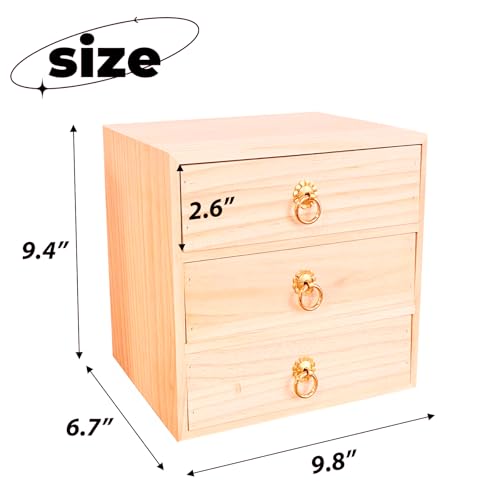 3 Layer Natural Wooden Storage Box with Drawers Desk Organizer Desk Accessories 3 Drawer Storage Organizer Wood Tabletop Organizer with Metal Handle for Home Office Counter Craft Decor - style: 3 Layer