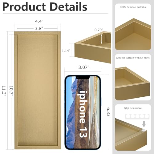 ZHWS Gold Bathroom Vanity Tray for Soap Dispenser, Perfume, Jewelry, Candle, Makeup, Decor, Toilet Tank Tray, Kitchen Tray for Spice, Salt, Coffee 11.3”L x 4.4”W x 1.14”H - color: Gold, size: 11.3" x 4.4" x 1.1"