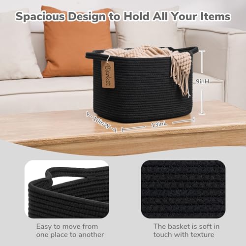 Goodpick Black Storage Basket for Shelves, Woven Baskets for Storage, Toy Baskets Storage Kids, Towel Basket with Handles for Living Room, Bathroom, 13 x 10 x 9 Inches - color: Black, size: 13"L x 10"W x 9"H