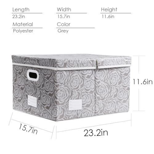 PRANDOM Jumbo Collapsible Storage Boxes with Lids Fabric Decorative Storage Bins Cubes Organizer Baskets with Cover Handles Divider for Bedroom Closet Living Room 23.2x15.7x11.6 Inch 3 Pack - color: Gray, size: XX Large(3-Pack)