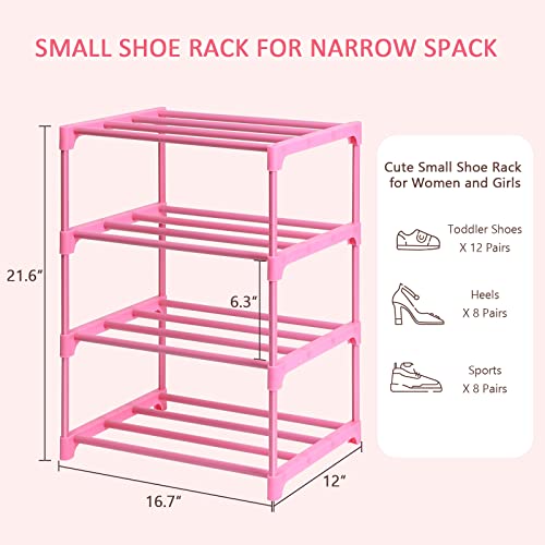 LNYZQUS Small Kids Shoe Rack, 4 Tier Pink Shoe Organizer Shoe Shelf for Closet,Stackable Narrow Shoe Stand Slim Zapateras Organizer,Cute Toddler Shoe Rack Floor for Women & Girls-Full Pink - color: Full Pink