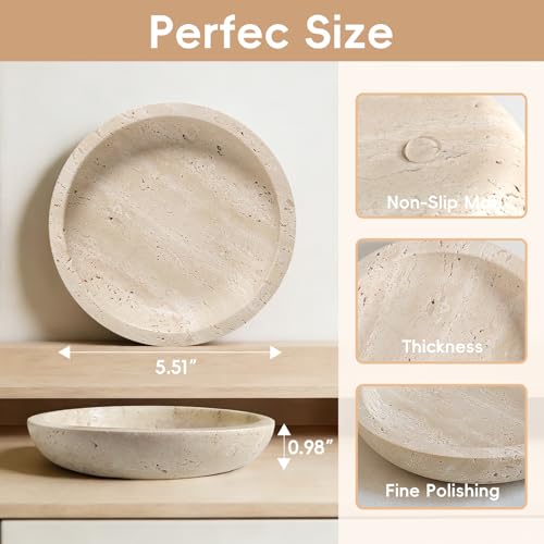 Jewelry Dish 5.5"x5.5",Natural Travertine Stone Trinket Dish - Round Decorative Vanity Tray for Jewelry, Keys, and Small Accessories, Countertop Organizer for Bathroom, Bedroom, Entryway - color: A1