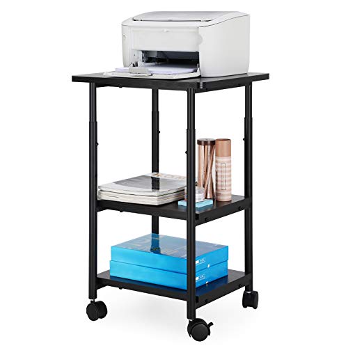 VASAGLE Printer Stand with Locking Wheels, Industrial Mobile Cart, Under Desk Printer Table for Home Office, 19.1 x 15.9 x 30.1 Inches, Storage Shelf, 3-Tier, Ebony Black - color: Ebony Black, size: 3 Tiers/Compact