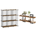 HOOBRO Floating Shelves and Wire Cube Storage Organizer, 15 Inch Wall Shelf Set of 2, 9-Cube Shelves, Modular Shelves with Metal Grid, DIY Closet Cabinet, BF32BJ01G1-BF09CW01