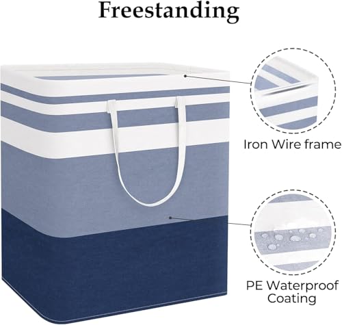 StorageRight Laundry Basket Hamper Large Collapsible Laundry Hamper with Easy Carry Handles，Freestanding Clothes Hampers for Laundry, Bedroom, Dorm, Clothes, Towels, 100L, Gradient Blue - color: Gradient Blue, size: 100L