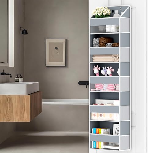 Over The Door Organizer - Over Door Storage Organizer with 5 Large Pockets & 10 Mesh Side Compartments - Heavy-Duty Hanging Storage for Bathroom, Bedroom & Closet - Baby Room Organize - Grey - color: Grey