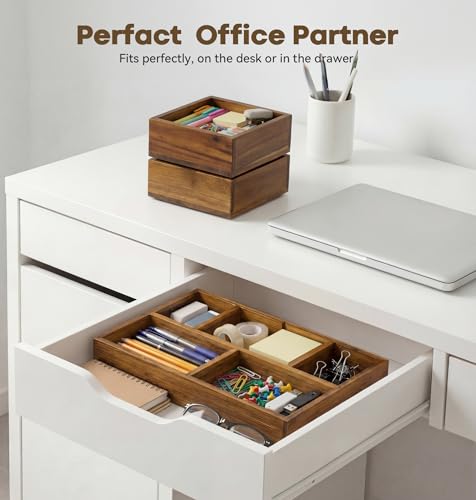 KOCWELL Bamboo Desk Drawer Organizer with Removable Dividers,Multi-Use Office Drawer Organizer Tray,Junk Drawer Organizers for Office,School,Kitchen,Makeup Supply（Carbon Brown） - color: Carbon Brown