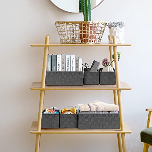Posprica Woven Storage Baskets for Organizing 6 Pack, Large&Small Storage Cube Bins Set for Bathroom, Storage Boxes Container for Drawer, Closet, Shelf, Dresser, Dark Grey - color: Dark Grey-6pcs