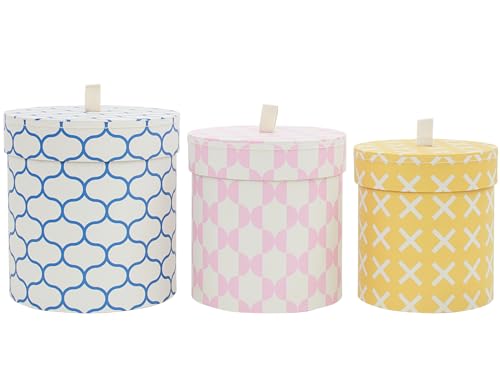 3-Piece Decorative Storage Boxes with Lids, Geometric Pattern, Blue Pink Yellow, Cardboard Keepsake Box Set, Wool Storage, Home Decor, Modern Decoration Organizer, Toy Bin,Shelf Decor - color: Geometric