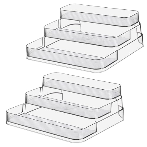 2pcs Acrylic Rack, No Assembly Clear 3 Tier Condiment Bottle Shelf Vanity Organizer for Cabinet Kitchen Bathroom - size: 2pcs