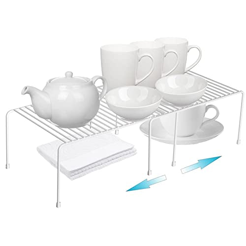Orgneas Expandable Cabinet Shelf Organizer, Rustproof Metal Shelf Riser Kitchen Counter Storage Organizer Rack for Fridge, Cabinet, Pantry and Bathroom with Scratch Resistant Feet - color: Expandable