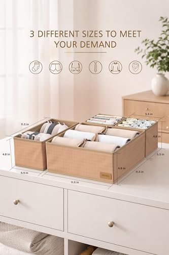 Clothes Organizer, Transform Your Drawers in Seconds - Cream Set of 6 Foldable Storage Boxes with Zipper, Durable 600D Fabric, Includes Fragrance Sachets, Ideal for Underwear, Socks, Baby Clothes - color: CREAM