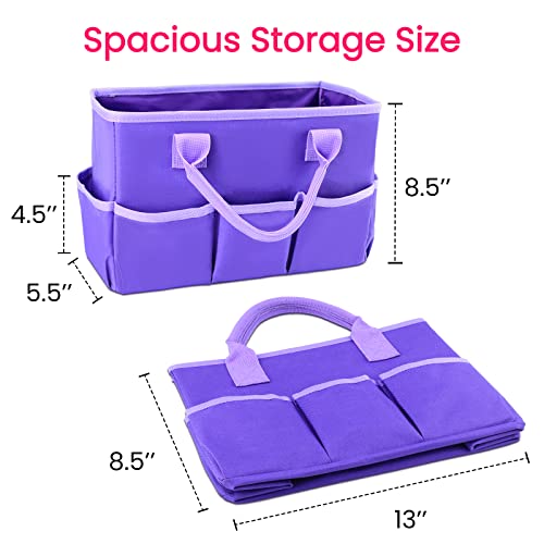 Desktop Tote and Organizer, Teacher Helper caddy Bag for Arts, Books, Stationery, Office Desk Organization, Make-up Storage with Handles for Travel (Purple) - color: PURPLE