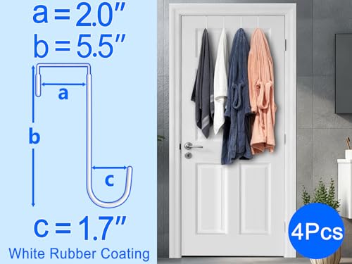 Mars-Rock Over The Door Metal Hooks with Plastic Coating 5.5" Fit 0.5" to 2" Wide Door 4 Pcs Heavy Duty Single Towel Robe Rack Wreath Bathroom Shower Hanger Shoe Organizer Ironing Board Short White - color: I: WT 5.5" fit 0.5" to 2" door 4pcs