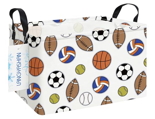 LANGYASHAN Rectangular Storage Bin Collapse Canvas Fabric Cartoon Storage Basket with Handles for Organizing Home Kitchen Boys and Girls Toys Office Closet Shelf Baskets (Rec Colorful Balls) - color: Rec Colorful Balls