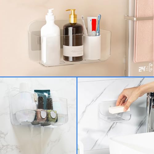 Diesisa 3pc Acrylic Wall Mount Organizer, Adhesive Clear Shower Caddies,Acrylic Soap Basket for wall,No Drilling Hang Walls,with Self Adhesive Tape, for Bathroom, Kitchen, Living Room - color: Clear - 3 Baskets