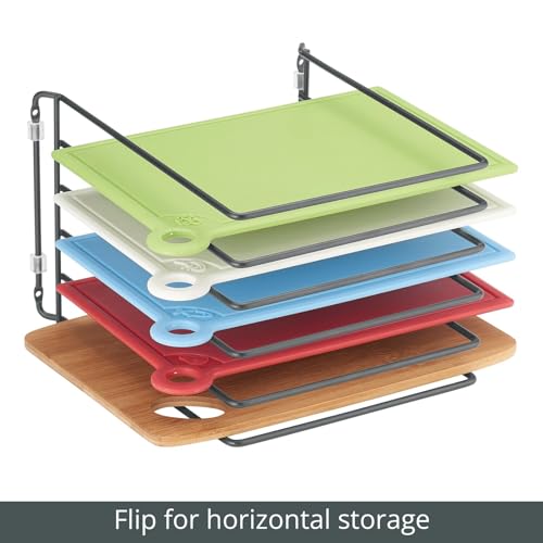 mDesign Pot Lid and Pan Rack — Metal Wire Rack for Cabinets, Pantries or Kitchen Surfaces — Freestanding Pan Stand with 5 Slots for Pans, Pots, Lids and Crockery — Dark Grey - color: Graphite Gray, size: Pack of 1