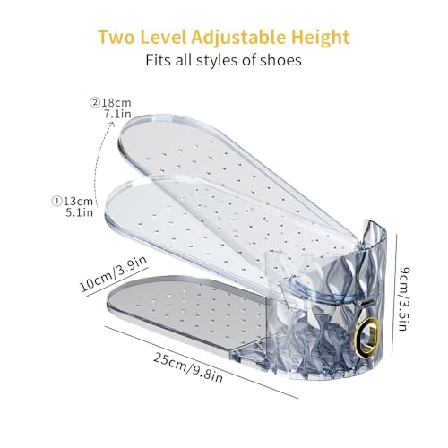 Shoe Slots Organizer, Adjustable 15 Pack Shoe Stacker for Closet Storage, Clear Double Layer Space Saver, Durable and Stackable Shoe Holder for Sneakers Heels and Flat - color: Blue, size: 15