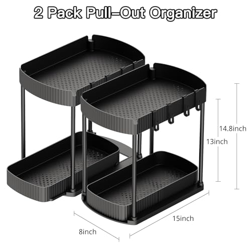 Ukeetap 2 Pack Multi-Purpose Pull-Out Storage Organizers, Under Sink Organizers and Storage for Bathroom & Kitchen, Under Cabinet Organizers and storage, 14.8 Inch, Black - color: Black, size: 14.8 Inch