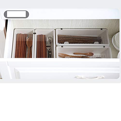 Large Flatware Tray Kitchen Drawer Organizer With Lid And Drainer - Plastic Kitchen Cutlery Tray and Utensil Storage Container with Cover - Dinnerware Holder White - color: White+gray