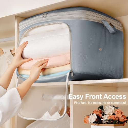 Comforter Storage Bag - Large Capacity Blanket Storage Bags Front-opening Ultra Space Saving Self Compression Organizer, Washable Compression Bags for Storage Comforter Blanket, 1 Pack, Grey - color: Gery, size: 1 Pack - 2-Layer