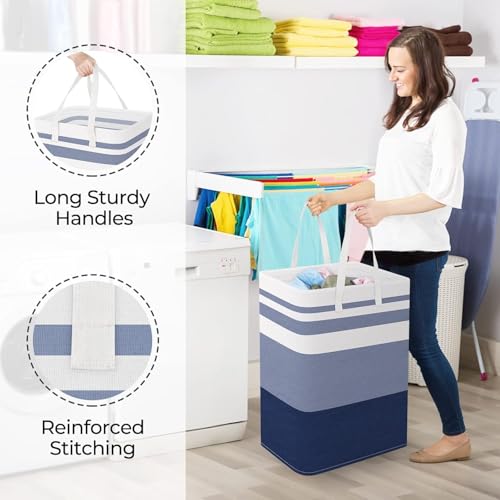 StorageRight Laundry Basket Hamper Large Collapsible Laundry Hamper with Easy Carry Handles，Freestanding Clothes Hampers for Laundry, Bedroom, Dorm, Clothes, Towels, 75L, Gradient Blue - color: Gradient Blue, size: 75L