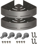 Corner Shower Caddy 2-Pack, Suction Cup Bathroom Shower Organizer with Hooks, No Drilling Rustproof Aluminum Floating Wall Shelf for Inside Shower, Gun Grey (Triangular)