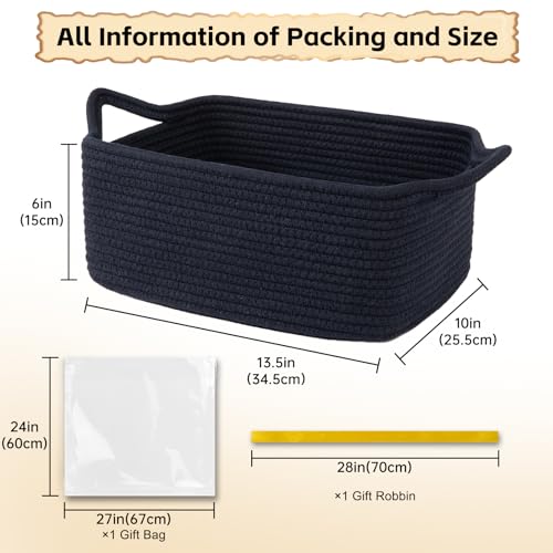 OIAHOMY Woven Basket, Gift Basket Empty with Gift Bags and Ribbons, Rope Baskets for Baby Showers, Storage Baskets with Handles for Nursery, Pet Toy Organizer - Navy Blue - color: Navy Blue, size: Medium: 13.5L*10W*6H