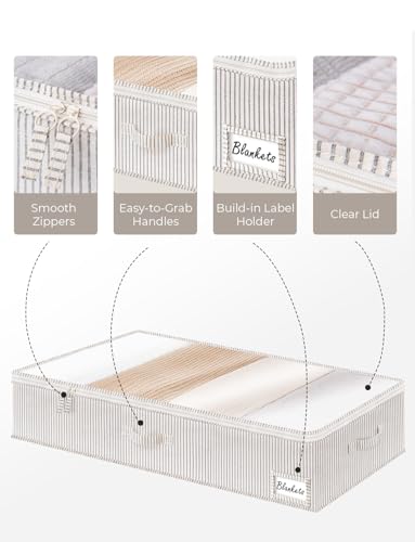 StorageWorks Extra Large Under Bed Storage Containers with Handles and Label Holder, 2 Pack Ultra-thick Fabric Underbed Bins, Closet Organizer for Clothes, Blankets, Sweater - color: Gray and White Stripes, size: Extra Large-without Wheels