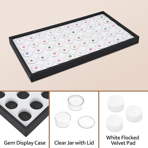 Ikee Design White Foam Gem Jars Showcase Stackable Display Tray for Collectibles, Home Organization Storage Box with 50 Gemstones and Bead Storage Jars, White Foam/Black Tray - color: White Foam/Black Tray (50 Jars)