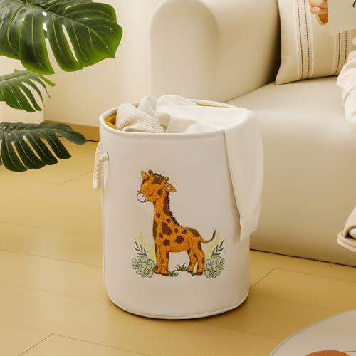 Kids Laundry Basket Baby Hamper for Nursery, Canvas Dirty Clothes Hampers with Drawstring Closure, Jungle Theme Baby Basket, Animal Baskets for Toys Laundry Hamper, Safari Nursery Decor, Giraffe - color: Yellow Giraffe
