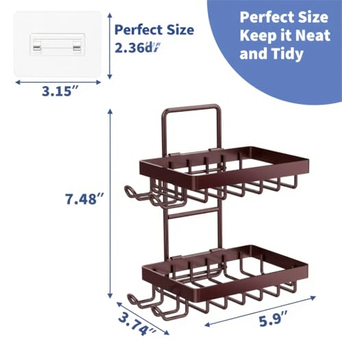 Moforoco Brown Double Soap Bar Holder for Shower, No Drilling, 304 Stainless Steel, Wall Mounted Soap Holder with 4 Hooks and Razor Holder, Shower Rack Soap Tray Bar Soap for Bathroom Accessories - color: Brown, size: 2-T