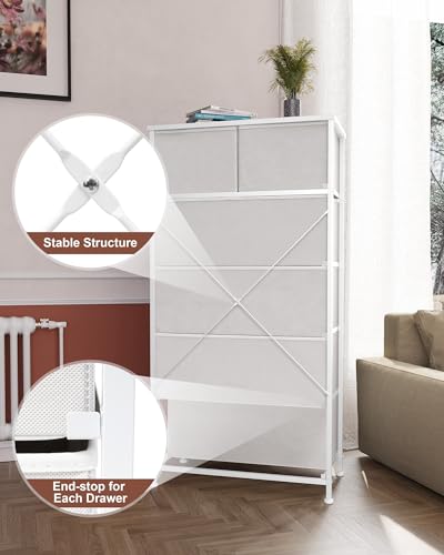 Crestlive Products Tall Dresser for Bedroom Vertical Skinny Dresser - Sturdy Steel Frame, Wood Top, Easy Pull Fabric Bins- Organizer Unit for Bedroom, Entryway, Closets - 6 Drawers (White) - color: White, style: 6 Drawers