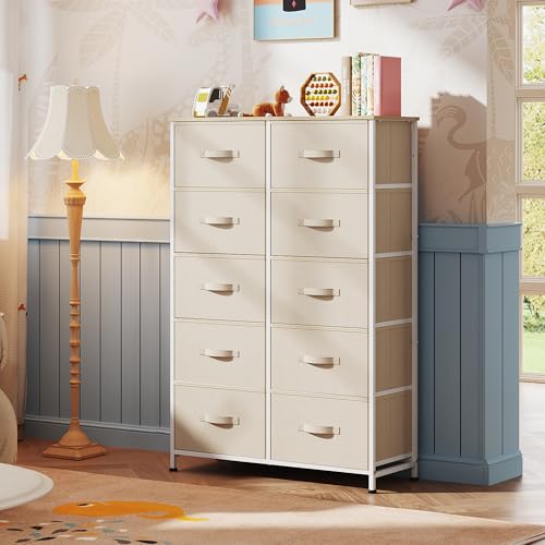 WLIVE Tall Dressers for Bedroom with 10 Drawers, Chest of Drawers, Fabric Dresser for Closet, Hallway, Living Room, Entryway, Cream White - color: Cream White