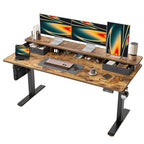 TIQLAB Standing Desk with Two Drawers, Stand Up Standing Desk Adjustable Height, Electric Sit Stand Table with Storage Shelf and Splice Board, 63 * 24 inch, Rustic Brown - color: Rustic Brown, size: 63*24 inch without keyboard tray