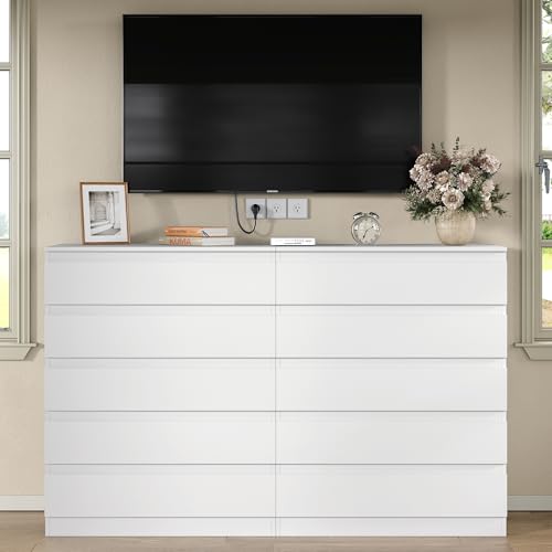 Furniouse Modern 5 Large Storage Drawers Dresser for Clothes Organizer, White Modern Chest of Drawers for Closet, 27.6" Long Drawer Organizer Cabinet for Bedroom, Living Room, Entryway, Hallway - size: 15"D x 27.6"W x 41.4"H (5 Drawers)