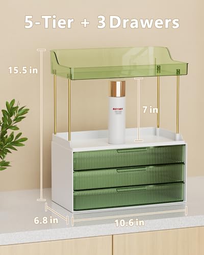 Anylady Bathroom Organizers and Storage, Makeup Organizer (Sturdy Durable Attractive), Ideal for Vanity, Countertop, Counter, Perfume, Skincare, Cabinet, Cosmetic, Dresser Organizer (Green) - color: Green