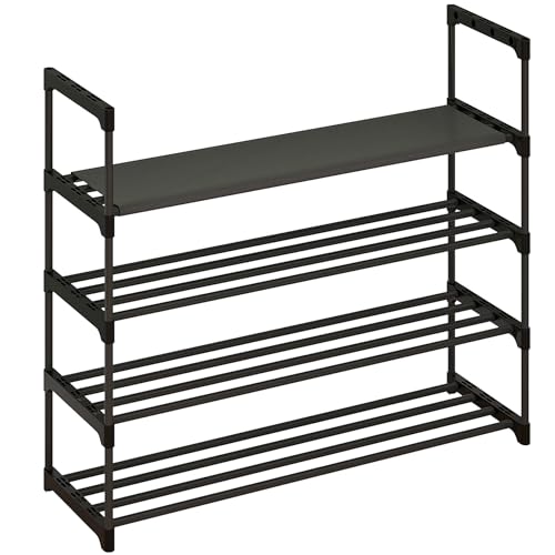 Calmootey 4-Tier Shoe Rack, Tall Large Capacity 20 Pairs Shoes Storage Organizer, Stackable Wide Shoe Shelf for Entryway, Hallway, Black - size: 4-Tier