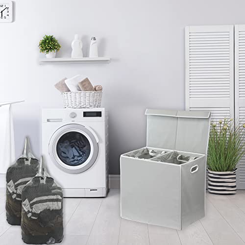 Simple Houseware Double Laundry Hamper with Lid and Removable Bags, Grey - color: Grey
